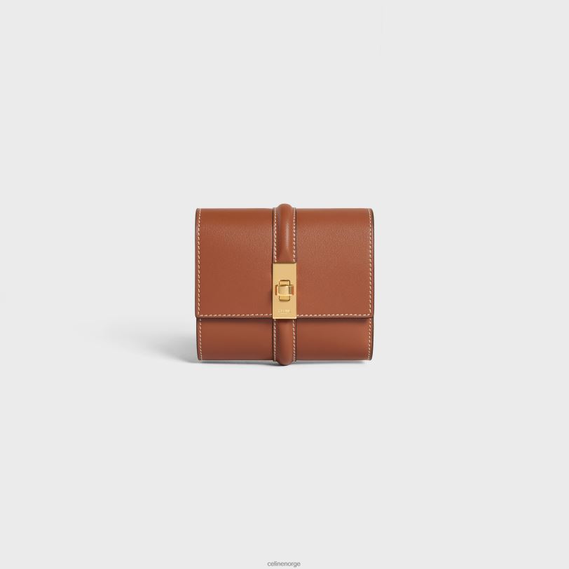 CELINE kvinner liten trefoldet lommebok 16 i skinnende kalveskinn V0PT6467 tilbehør tan