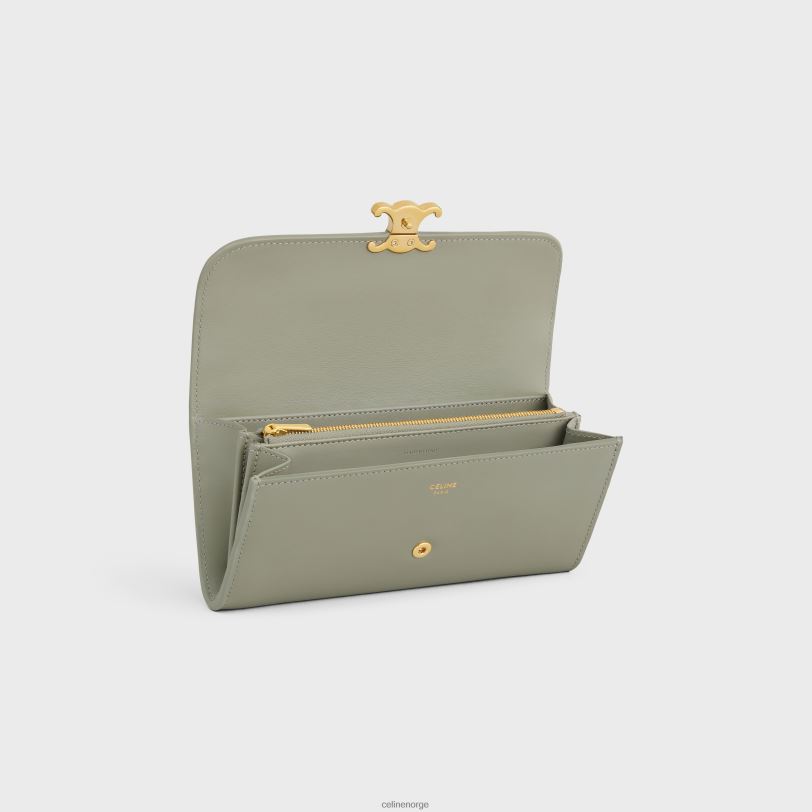 CELINE kvinner stor lommebok triomf i skinnende kalveskinn V0PT6443 tilbehør grønn leire