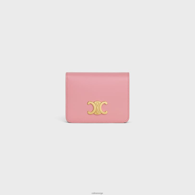 CELINE kvinner triomphe kompakt lommebok i skinnende kalveskinn V0PT6406 tilbehør rose