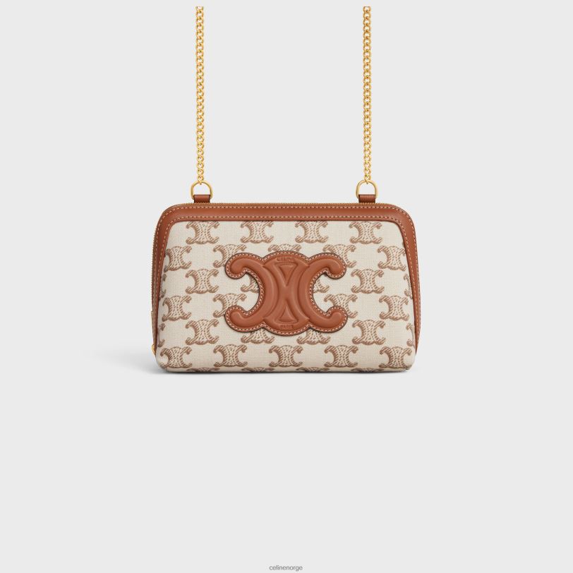 CELINE kvinner clutch på kjede cuir triomf i tekstil med triomftrykk & kalveskinn V0PT6337 tilbehør hvit