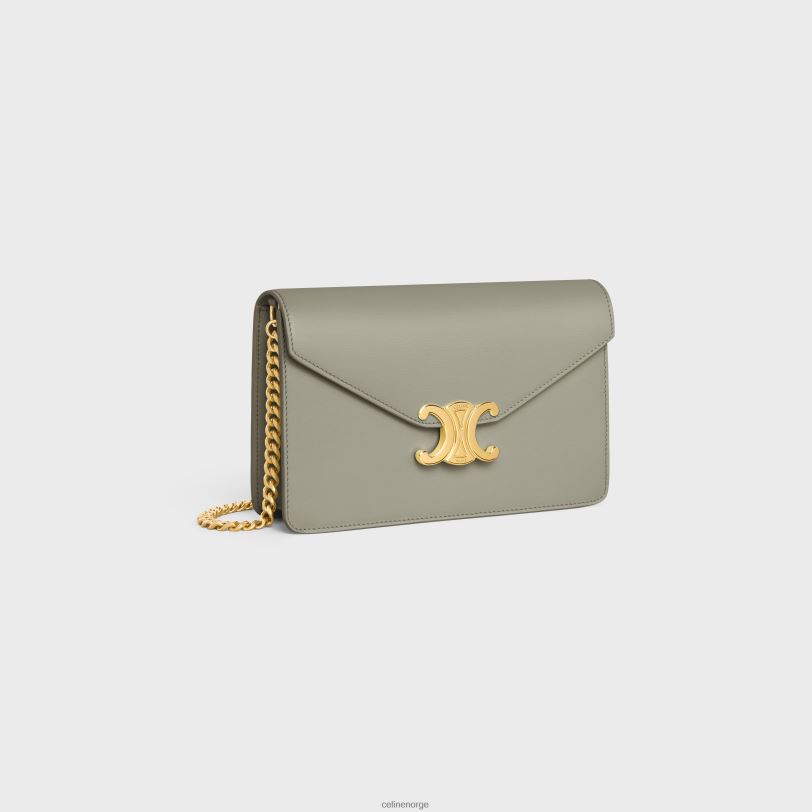 CELINE kvinner lommebok på kjede margo i skinnende kalveskinn V0PT6349 tilbehør grønn leire