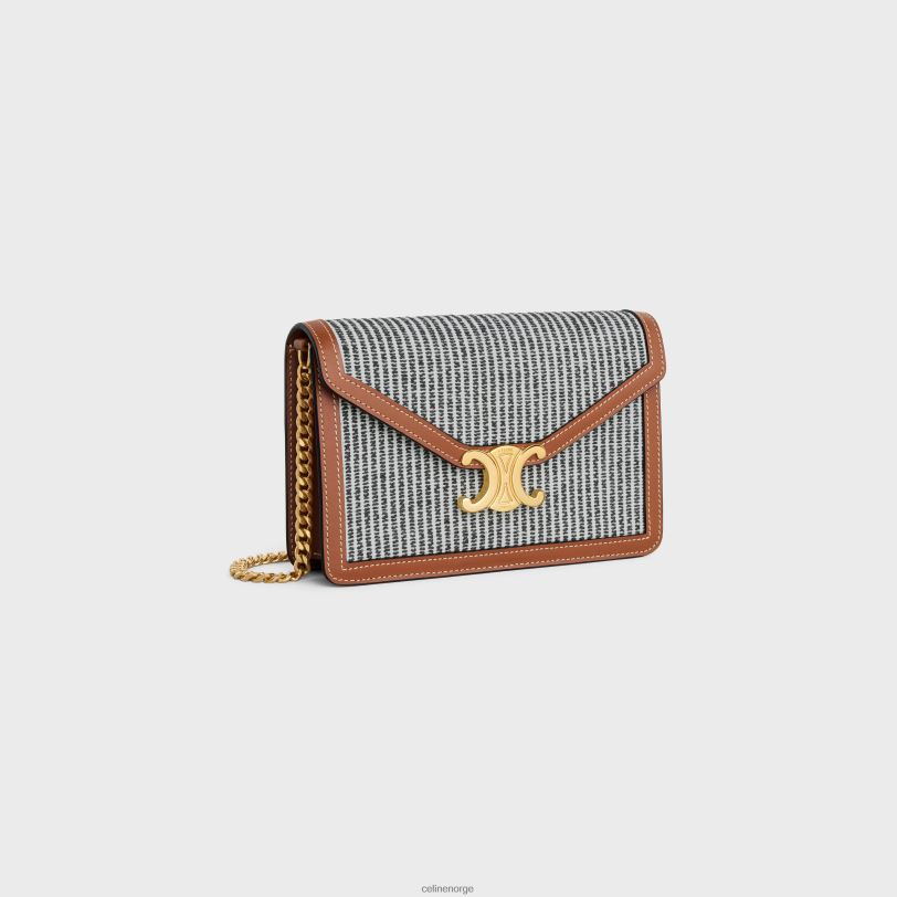 CELINE kvinner lommebok på kjede margo i stripet tekstil & kalveskinn V0PT6357 tilbehør antrasitt