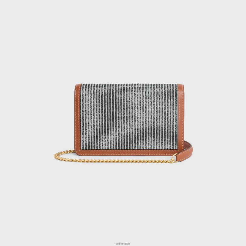 CELINE kvinner lommebok på kjede margo i stripet tekstil & kalveskinn V0PT6357 tilbehør antrasitt