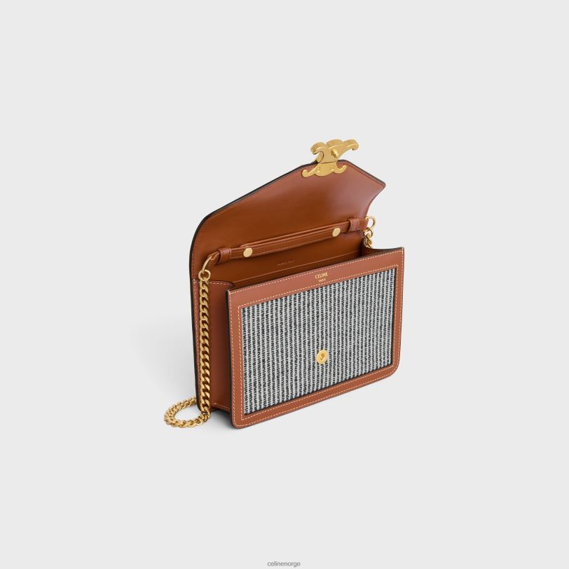 CELINE kvinner lommebok på kjede margo i stripet tekstil & kalveskinn V0PT6357 tilbehør antrasitt