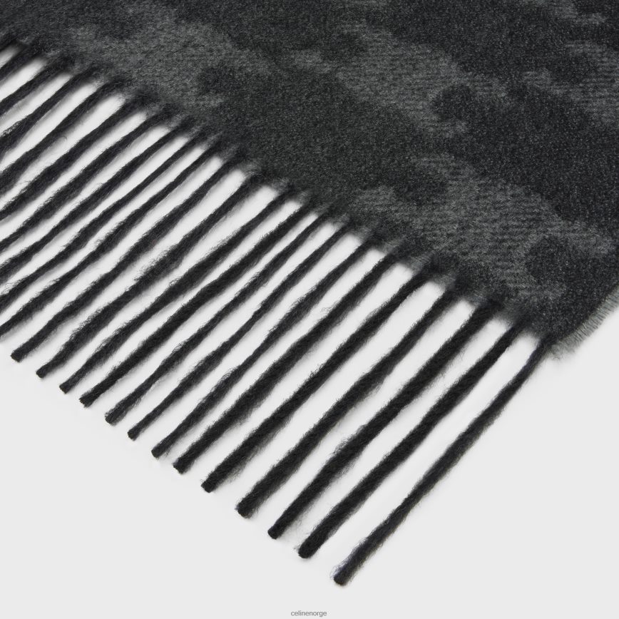 CELINE kvinner frynset skjerf i monogram kashmir noir/antrasitt tilbehør TZLR6J2261