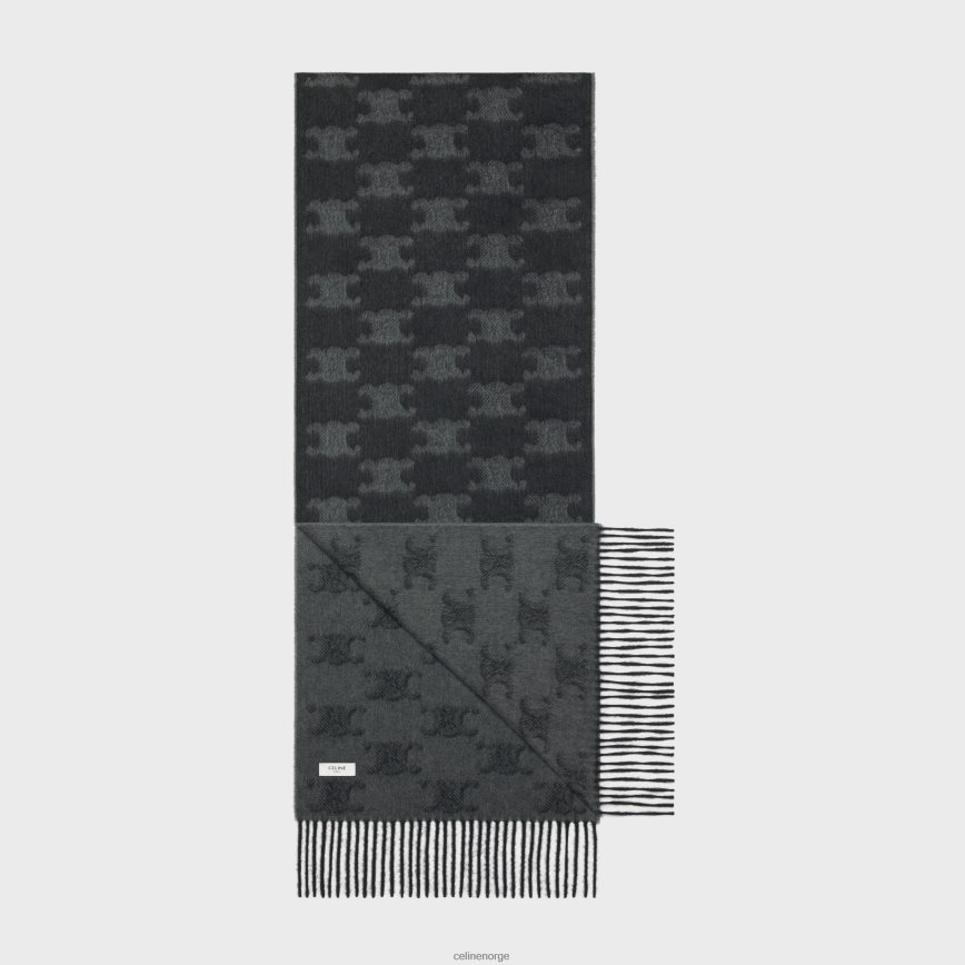 CELINE kvinner frynset skjerf i monogram kashmir noir/antrasitt tilbehør TZLR6J2261