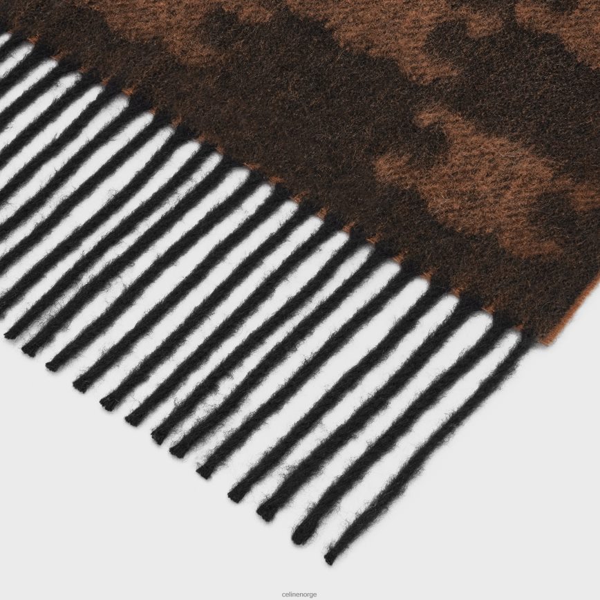 CELINE kvinner frynset skjerf i monogram kashmir svart/toffee tilbehør TZLR6J2260