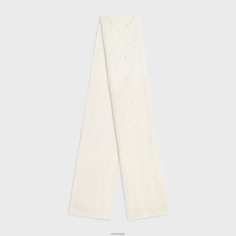 CELINE kvinner skjerf i fair isle alpakka ull pointelle V0PT61175 tilbehør off white