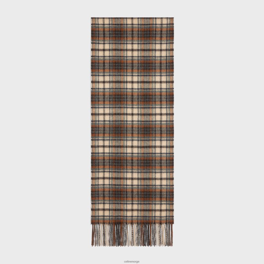 CELINE kvinner skjerf i rutete kashmir mørk brun/oransje tilbehør TZLR6J2262