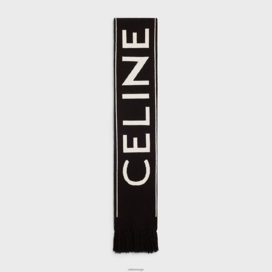 CELINE kvinner skjerf i ull og kashmir svart/off white tilbehør TZLR6J2254