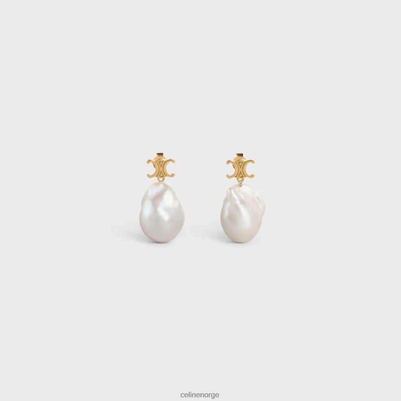 CELINE kvinner barokke triomføredobber i messing med gullfinish og kulturperler V0PT61273 tilbehør gull/elfenben