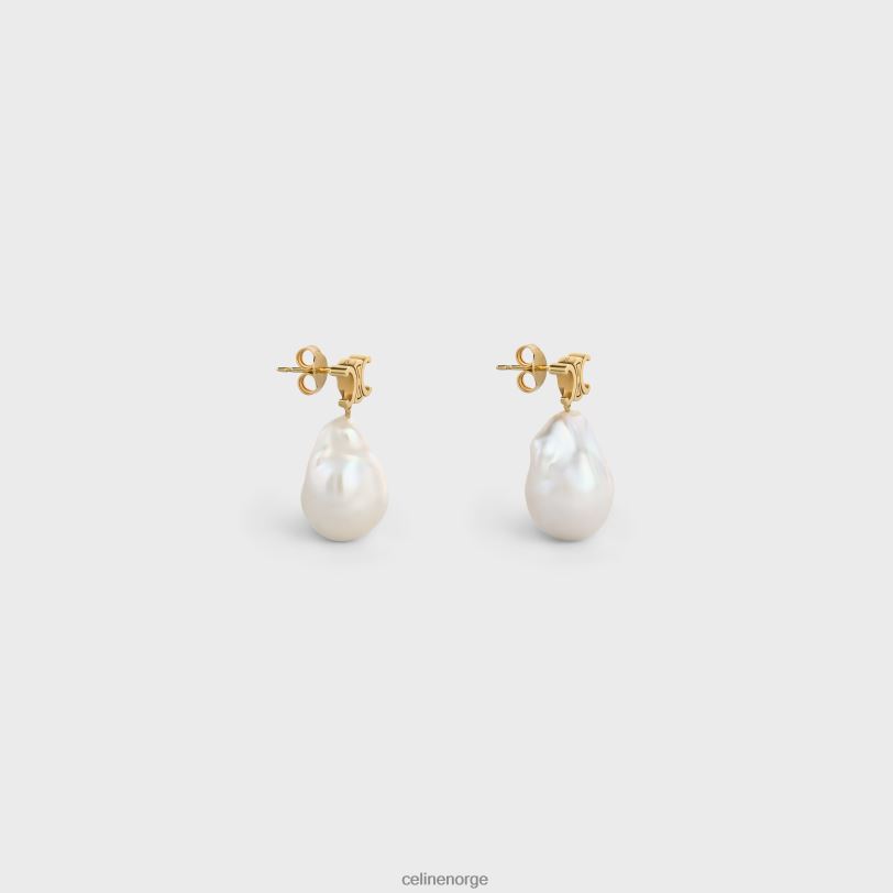 CELINE kvinner barokke triomføredobber i messing med gullfinish og kulturperler V0PT61273 tilbehør gull/elfenben