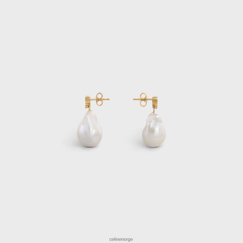 CELINE kvinner barokke triomføredobber i messing med gullfinish og kulturperler V0PT61273 tilbehør gull/elfenben