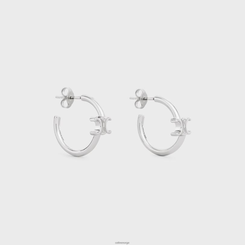 CELINE kvinner triomphe asymmetriske bøyler i messing med rhodiumfinish V0PT61292 tilbehør sølv