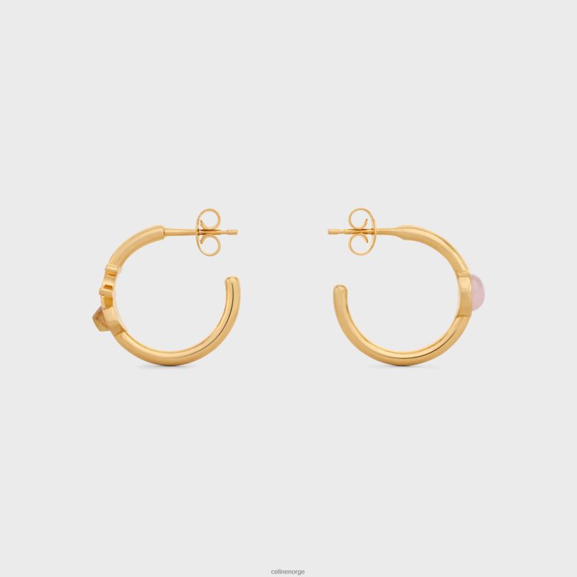 CELINE kvinner triomphe indiebøyler i messing med gullfinish, rutilert kvarts og rosa kvarts V0PT61288 tilbehør gull/kvarts rutil/rosa kv