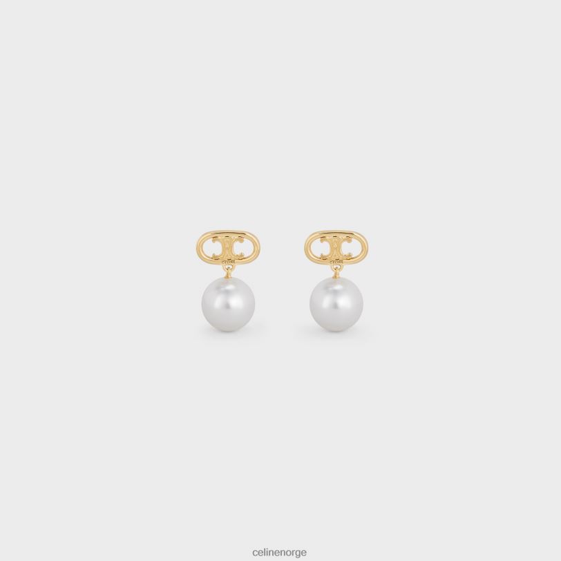 CELINE kvinner triomphe perleøredobber i messing med gullfinish og glassperler V0PT61272 tilbehør gull/elfenben