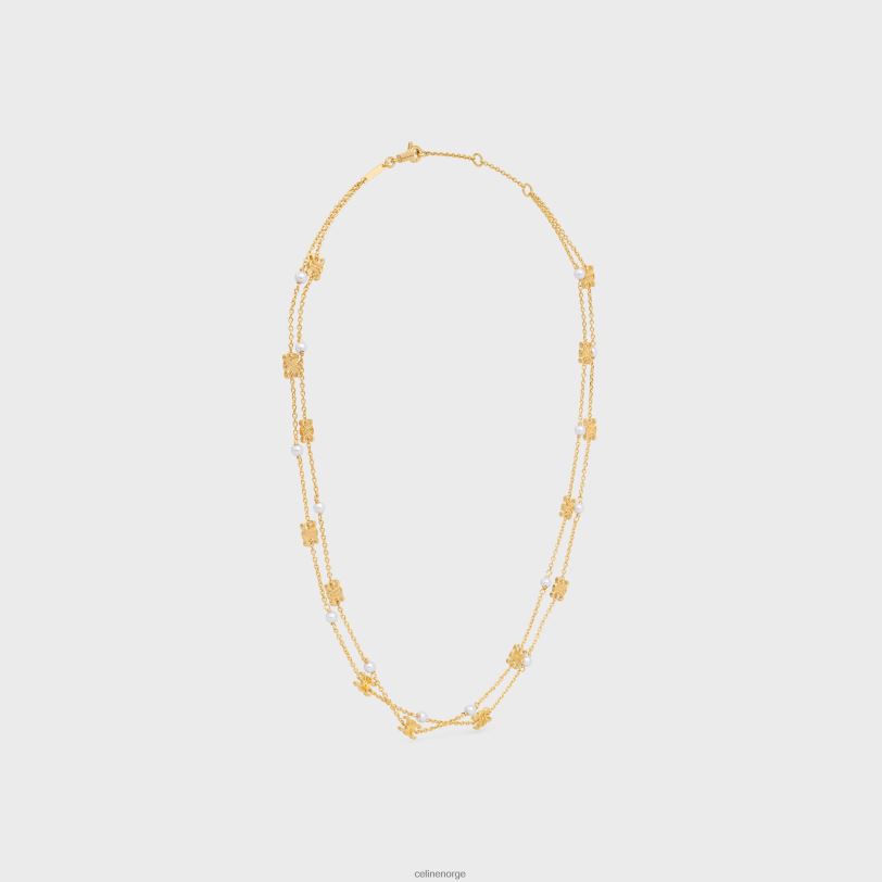CELINE kvinner triomphe perlekjede i messing med gullfinish og harpiksperler V0PT61281 tilbehør gull/elfenben