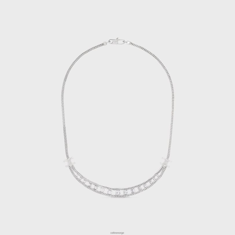 CELINE kvinner tusenfryd kort halskjede i messing med rhodium finish og strass V0PT61354 tilbehør sølv