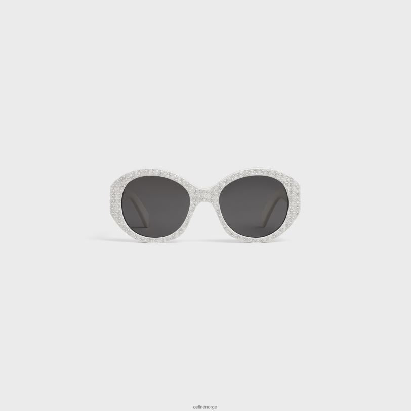 CELINE kvinner runde s240 solbriller i acetat med krystaller V0PT61142 tilbehør hvit