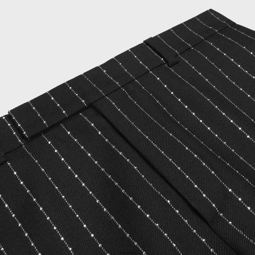 CELINE menn broderte bukser i stripet ull svart hvit klær TZLR6J1893