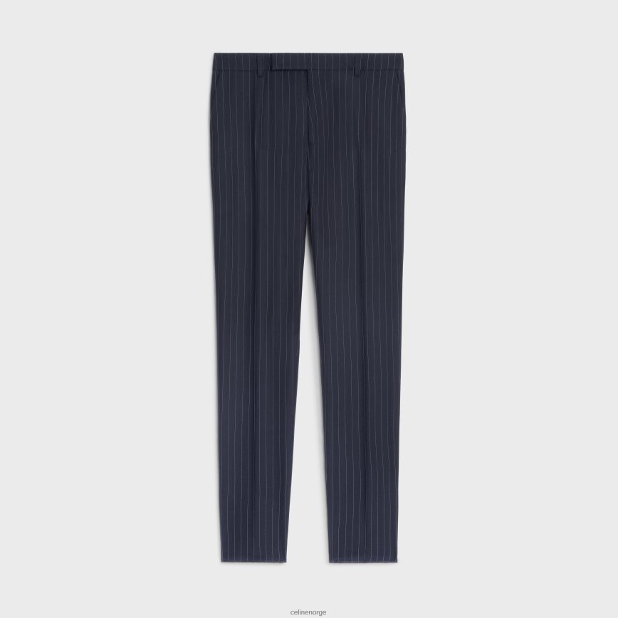 CELINE menn klassiske bukser i stripet kashmirull marine/craie klær TZLR6J1902