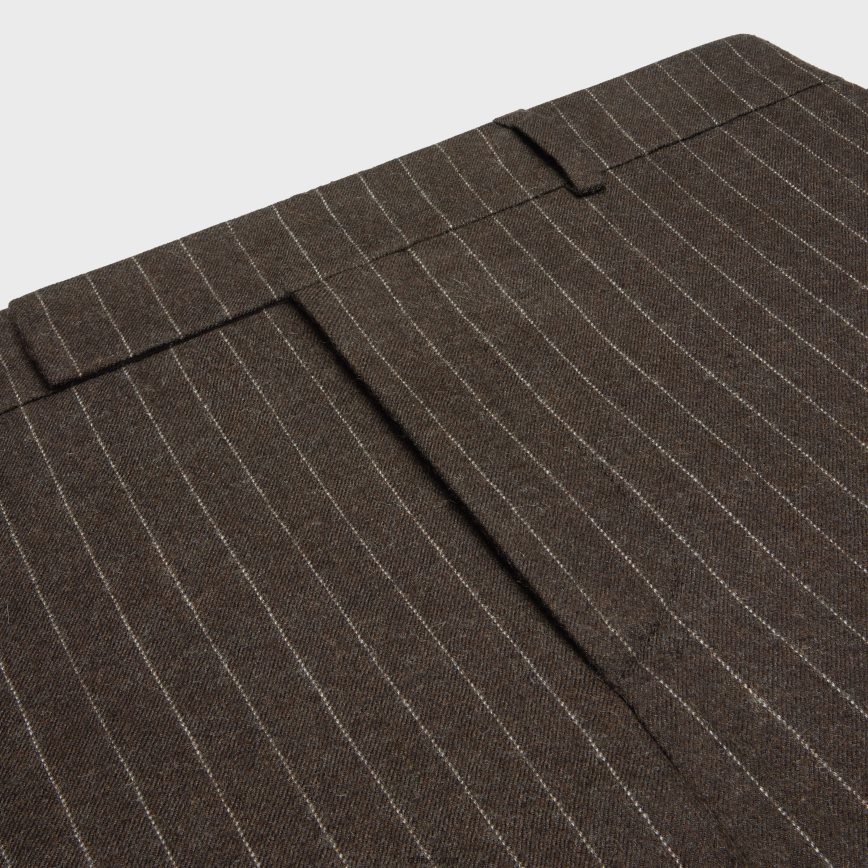 CELINE menn utsvingte bukser i stripet flanell marron/craie klær TZLR6J1894