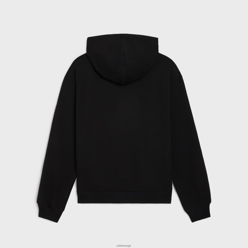 CELINE menn løs brodert hettegenser i bomullsfleece svart/off white/krystall klær TZLR6J1940