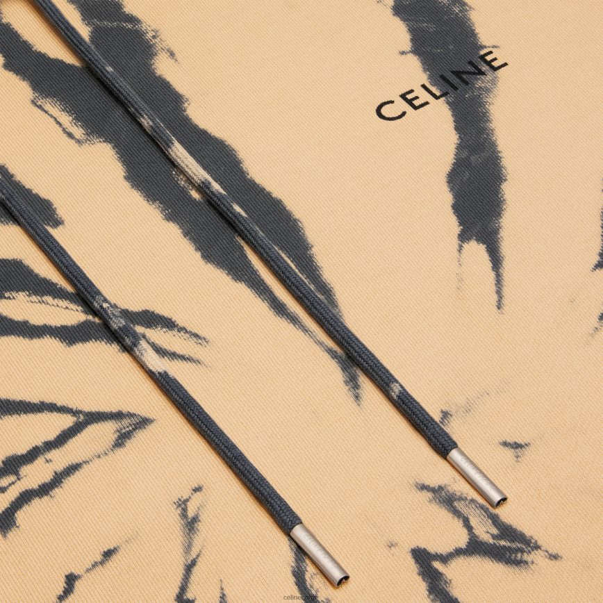 CELINE menn løs hettegenser i bomullsfleece grå/beige/svart klær TZLR6J1947