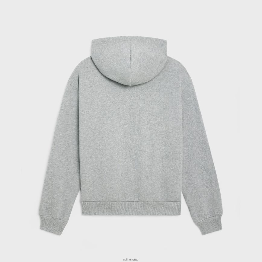 CELINE menn løs hettegenser i bomullsfleece gråmelert/burgunder klær TZLR6J1941