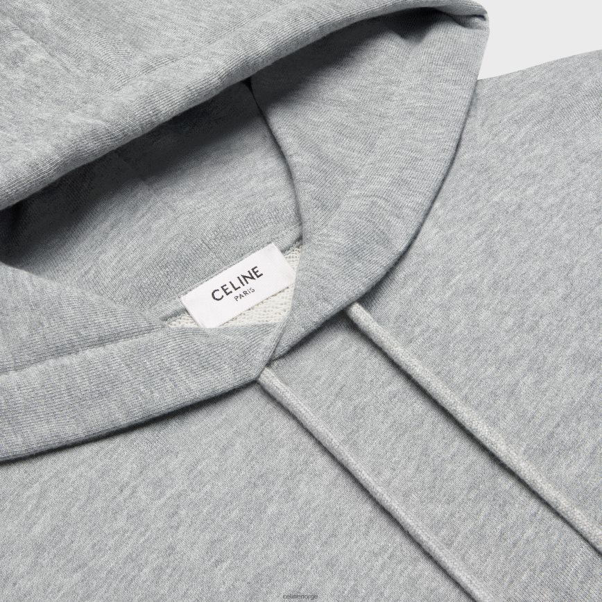 CELINE menn løs hettegenser i bomullsfleece gråmelert/burgunder klær TZLR6J1941