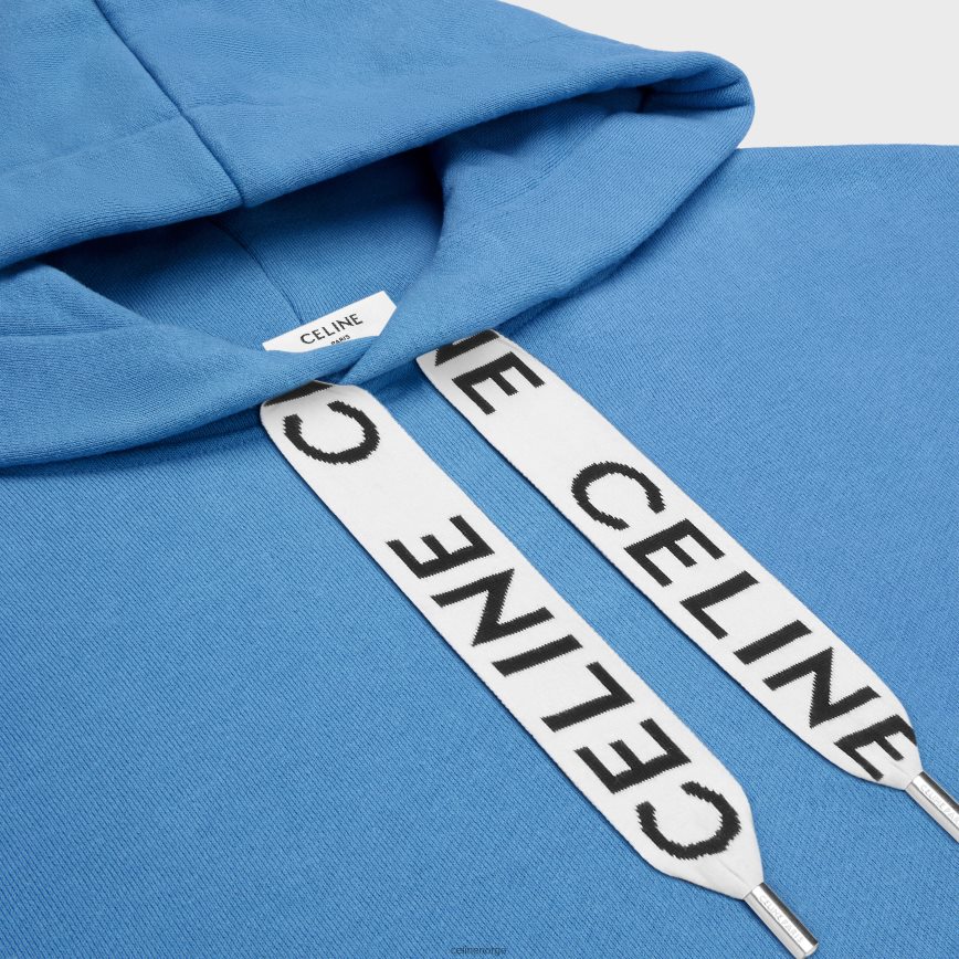 CELINE menn løs hettegenser i bomullsfleece skitten blå klær TZLR6J1812