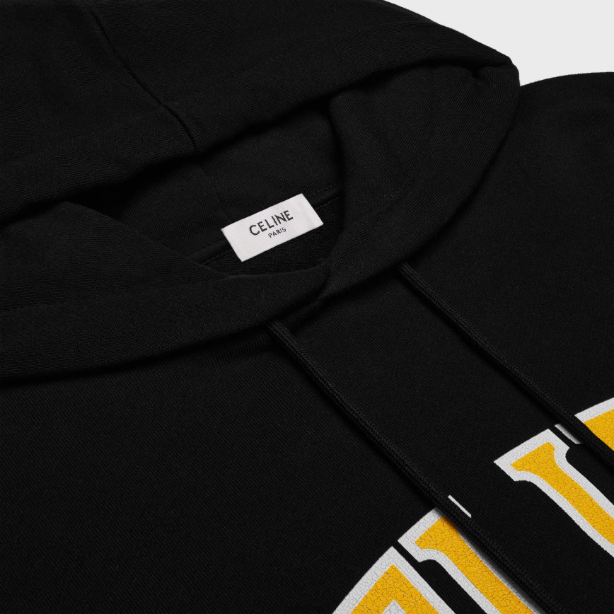 CELINE menn løs hettegenser i bomullsfleece svart/sitron klær TZLR6J1810