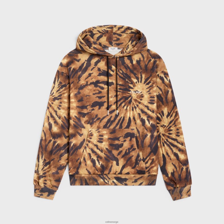 CELINE menn løs hettegenser i jersey fleece brun/svart/offwhite klær TZLR6J1946