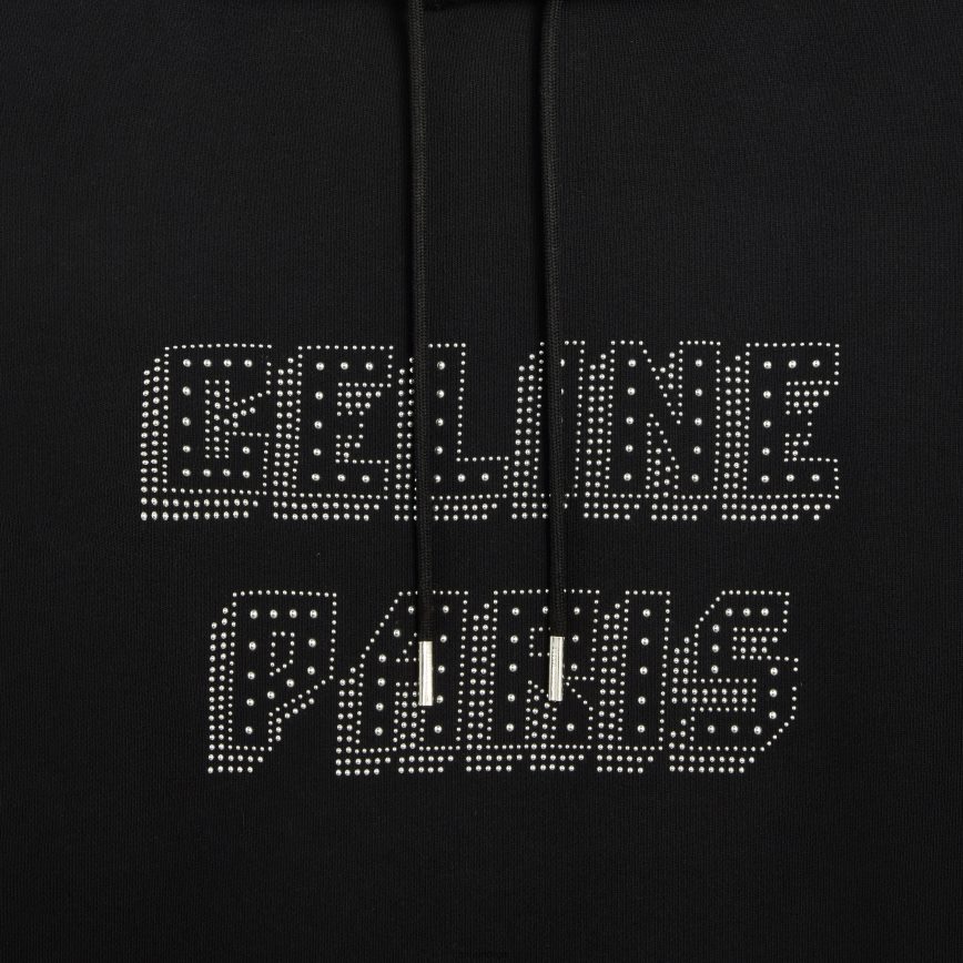 CELINE menn løs hettegenser med nagler i bomullsfleece svart/sølv klær TZLR6J1939