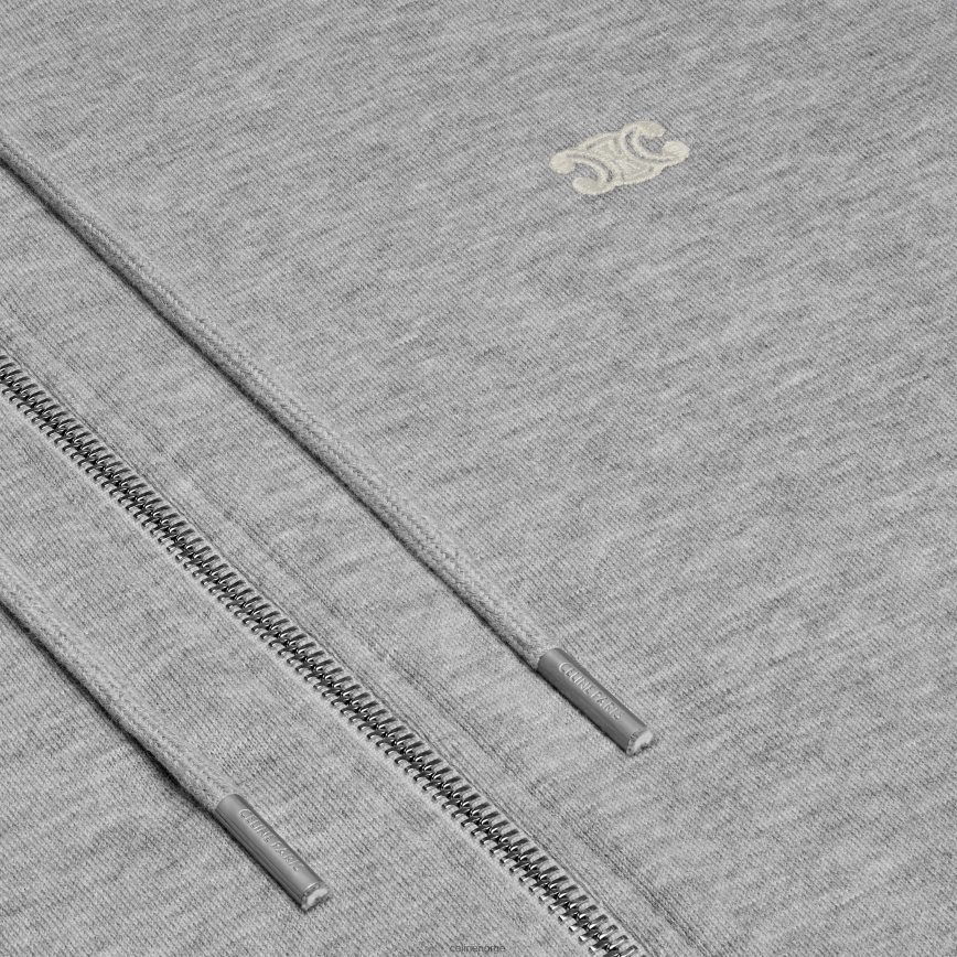 CELINE menn triomphe hettegenser med glidelås i bomull og kashmir grå/off white klær TZLR6J1943