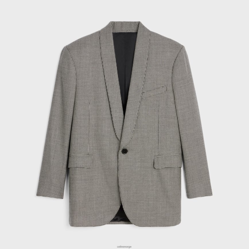 CELINE menn boksy jakke i kashmirull craie/noir klær TZLR6J1886