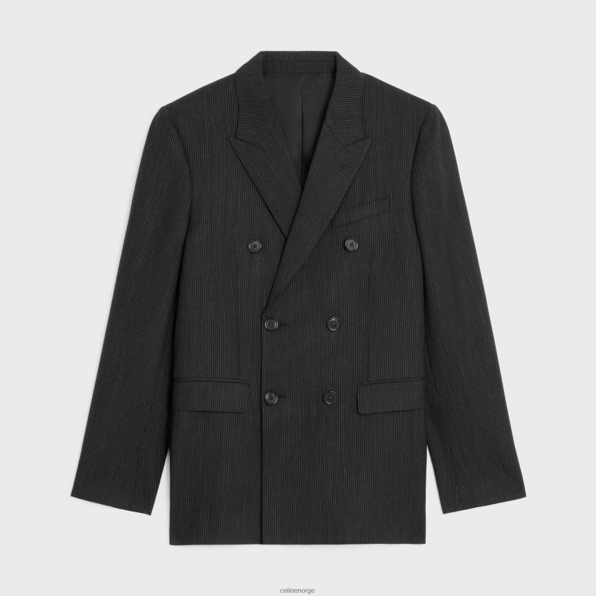 CELINE menn klassisk jakke i stripet ull svart hvit klær TZLR6J1882