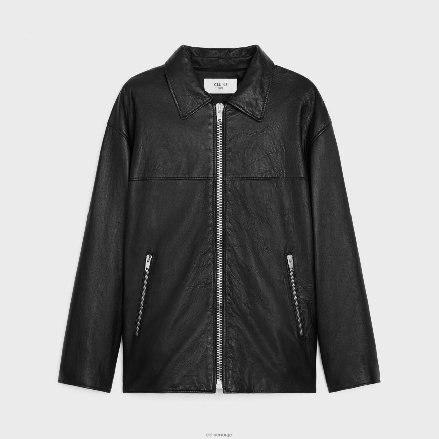 CELINE menn politimannjakke i mykt lammeskinn svart klær TZLR6J1779