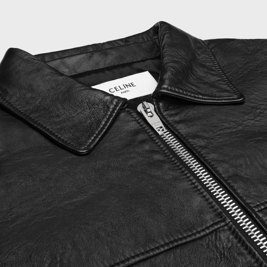 CELINE menn politimannjakke i mykt lammeskinn svart klær TZLR6J1779