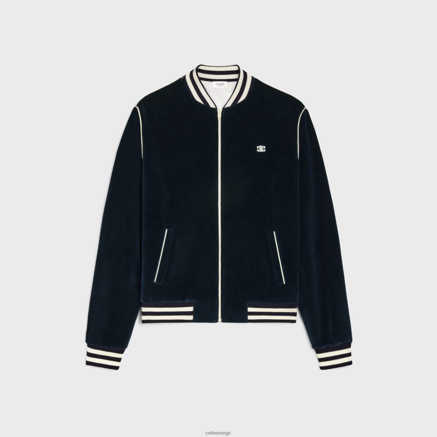 CELINE menn triomphe teddyjakke i fløyelsjersey midnatt/ecru klær TZLR6J1847