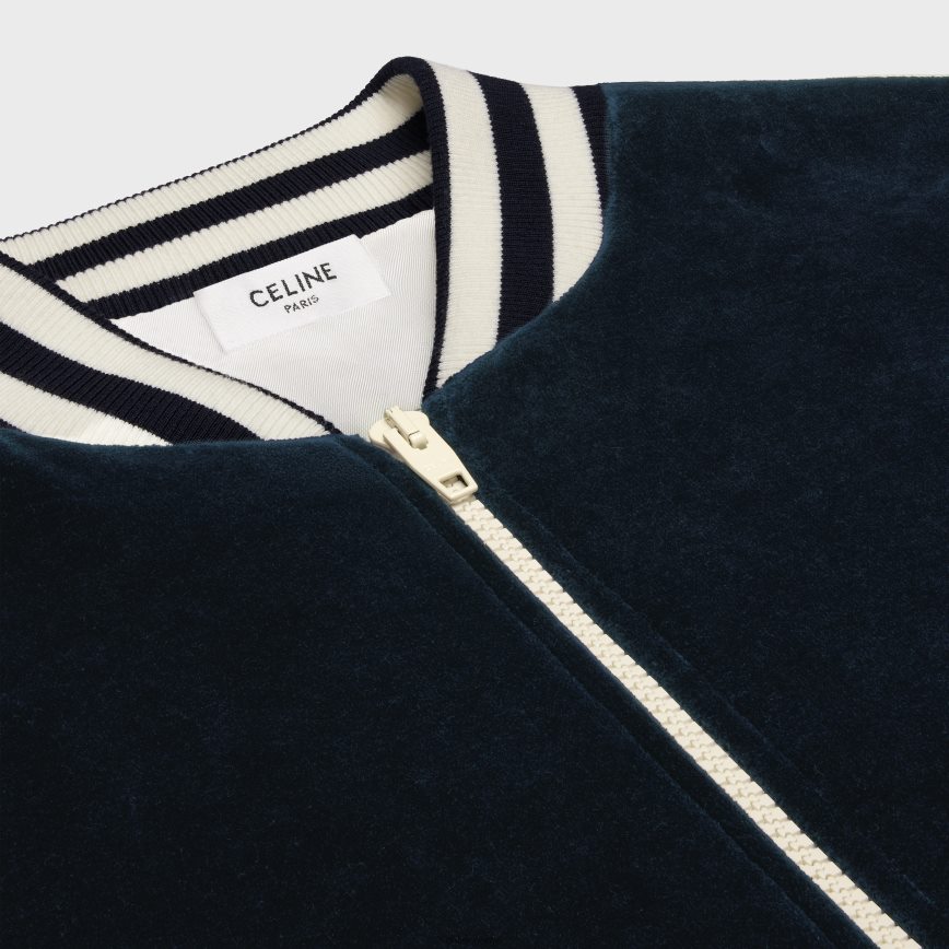 CELINE menn triomphe teddyjakke i fløyelsjersey midnatt/ecru klær TZLR6J1847