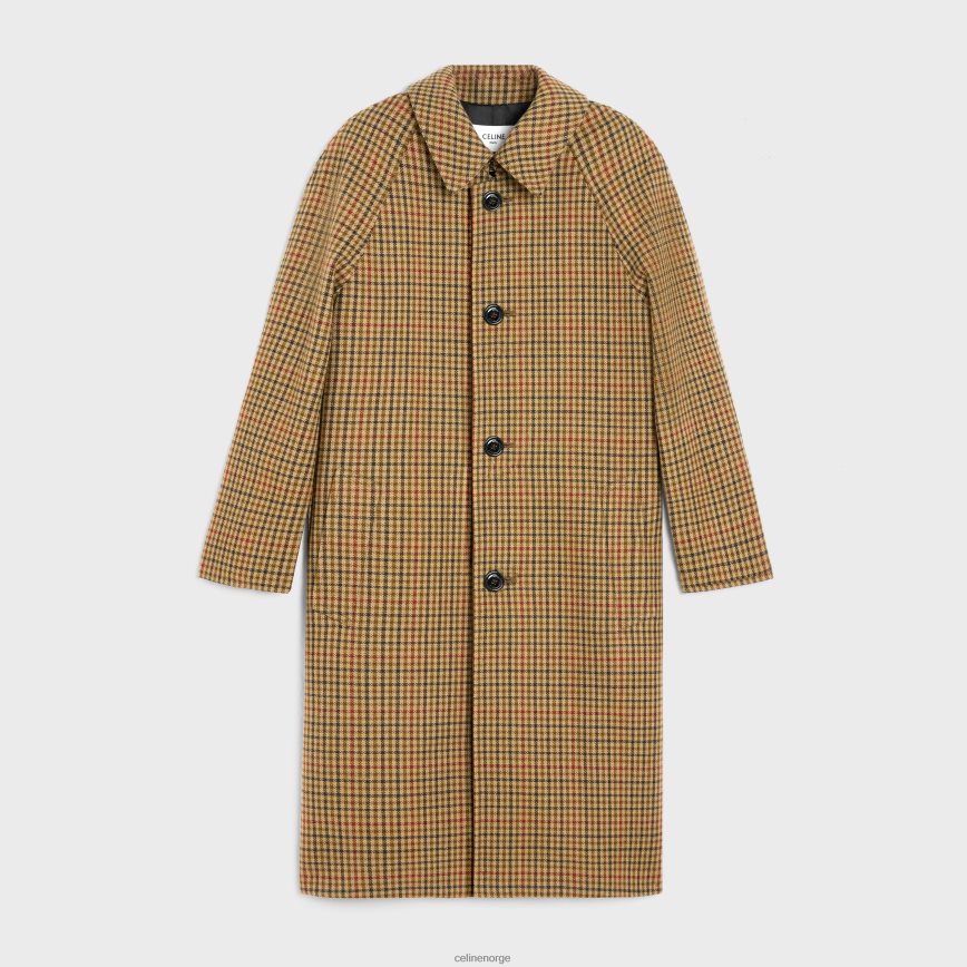 CELINE menn mac kåpe i rutete ull beige/kaki/rouille klær TZLR6J1860