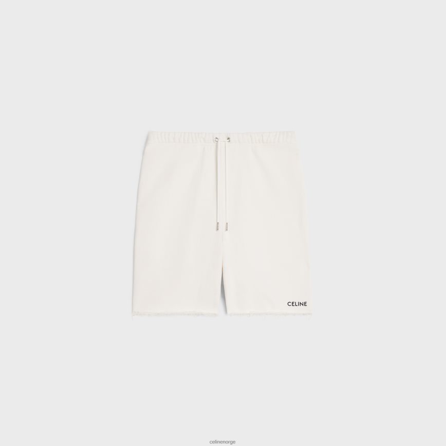 CELINE menn broderte shorts i bomullsfleece krem/svart klær TZLR6J2028