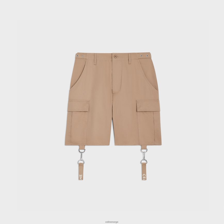 CELINE menn shorts med stropper i bomullslin beige klær TZLR6J2022