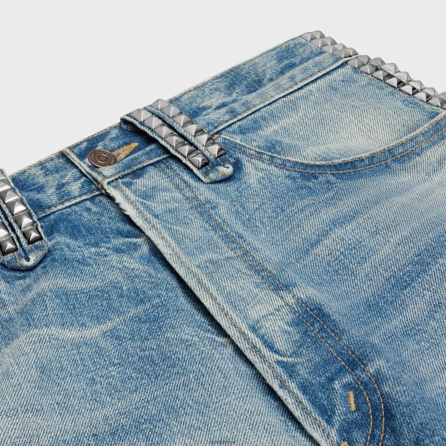 CELINE menn wesley shorts med nagler i denim zuma vask klær TZLR6J2009