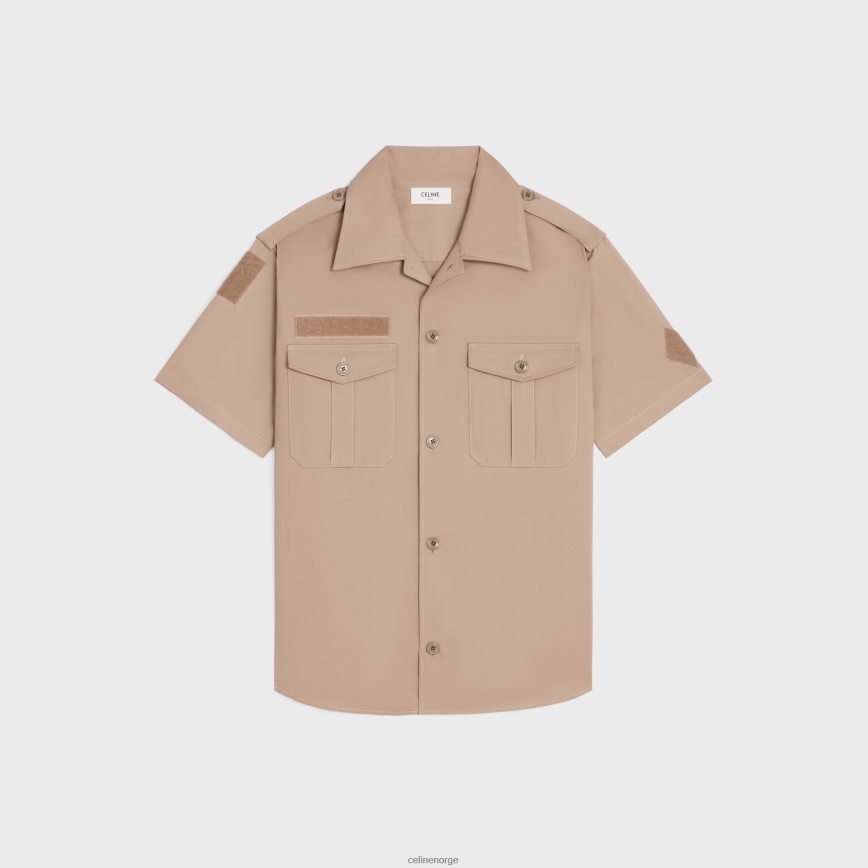 CELINE menn borrelåsskjorte i bomullslin beige klær TZLR6J1924