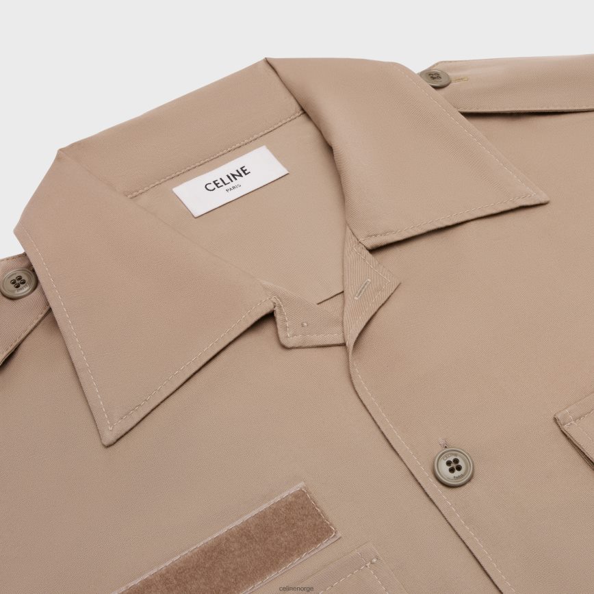 CELINE menn borrelåsskjorte i bomullslin beige klær TZLR6J1924