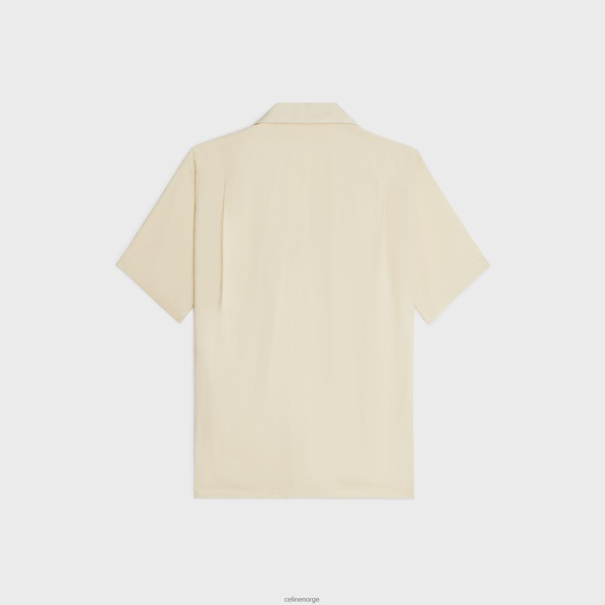 CELINE menn brodert hawaiisk skjorte i viskose melkeaktig beige klær TZLR6J1923