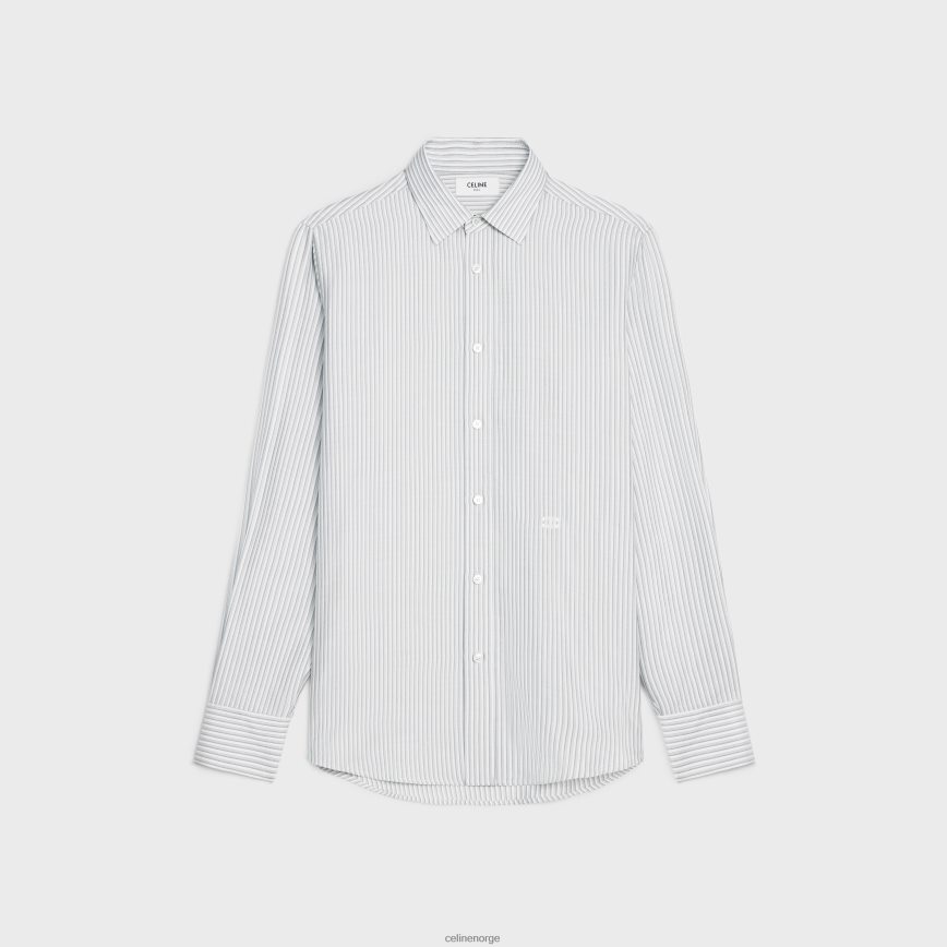 CELINE menn løs karnabyskjorte i stripet silke craie/kvarts/gris klær TZLR6J1909