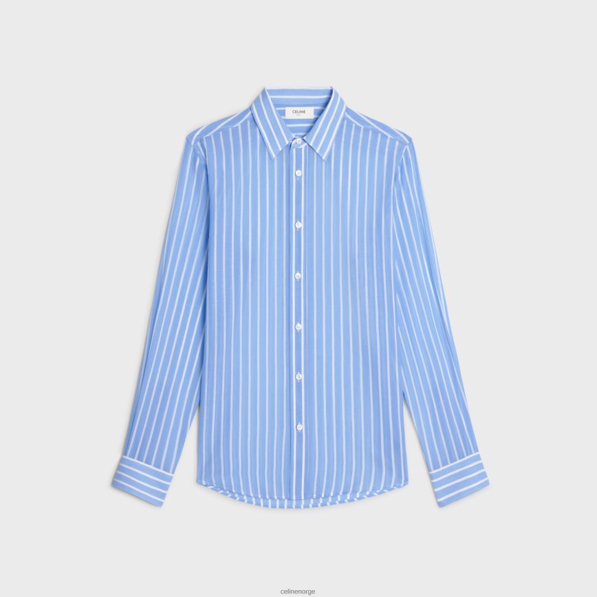 CELINE menn løs skjorte i stripete bomull ciel/blanc klær TZLR6J1913
